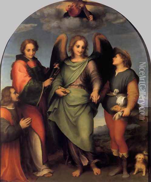 Tobias and the Angel with St Leonard and Donor 1512 Oil Painting - Andrea Del Sarto