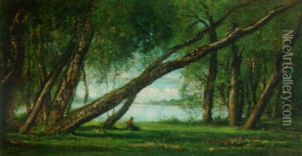 At The Waters Edge Oil Painting - Nicolas Louis Cabat