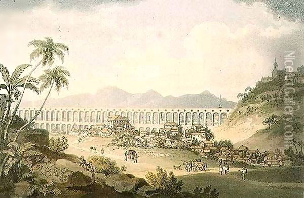 Arcos de Carioco, or Grand Aqueduct in Rio de Janeiro, plate 5 from 'A Voyage to Cochinchina' Oil Painting - William Alexander