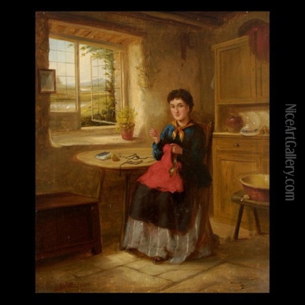 Woman Sewing Oil Painting - Gertrude Jameson Barnes