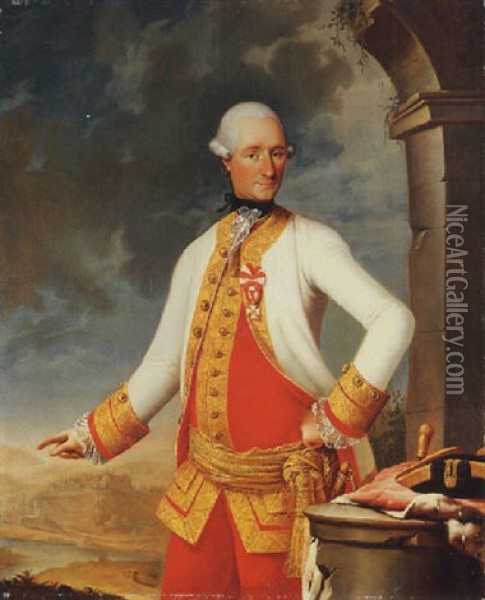 Portrait Of An Austrian General In A Gold-embroidered Suit With A Lace Collar And Cuffs, Wearing The Badge Of The Order Of Maria Theresa Oil Painting - Johann Baptist Lampi the Elder