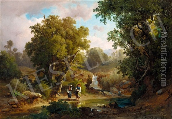 Italian Landscape With Brook Oil Painting - Karoly Marko the Younger