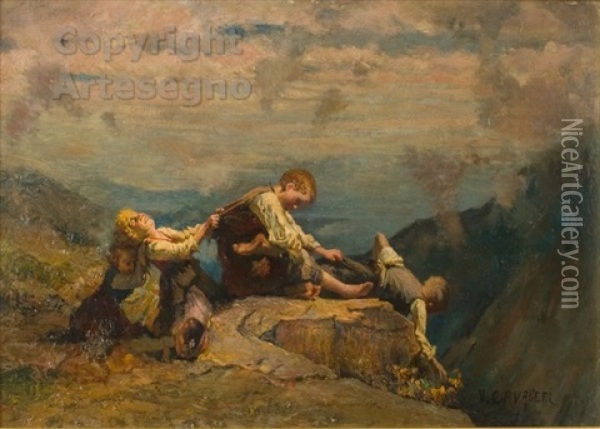 La Raccolta Degli Edelweis Oil Painting - Vittorio Cavalleri