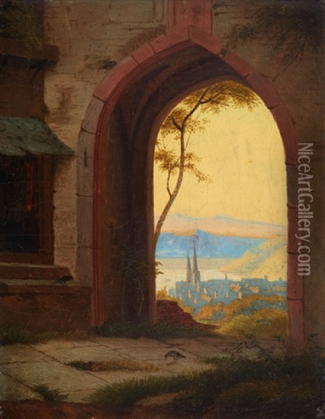 View Through An Archway Oil Painting - Philipp Jakob Wagner