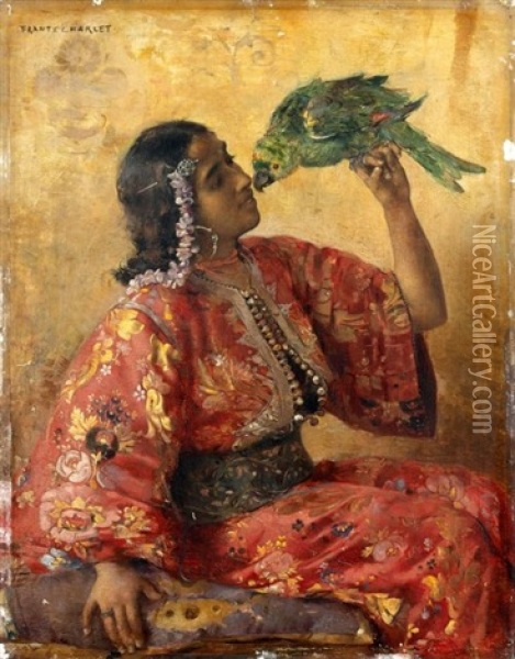 Jeune Marocaine Au Perroquet Oil Painting - Frantz Charlet