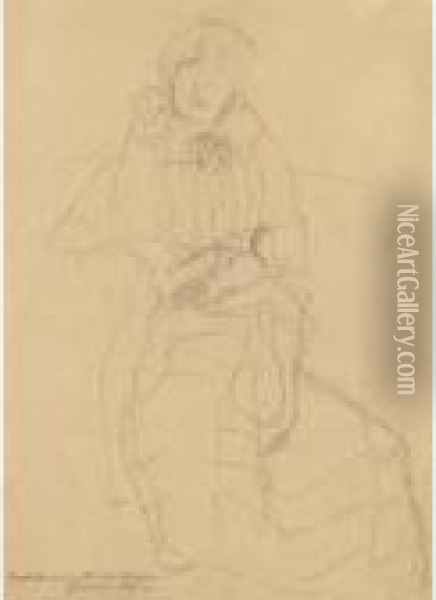 Sitzende Dame Von Vorne, Studie 
Fur Das Bildnis Marie Henneberg (seated Lady From The Front, Study For 
The Portrait Of Marie Henneberg) Oil Painting - Gustav Klimt
