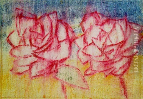 Zwei Rosen Oil Painting - Christian Rohlfs