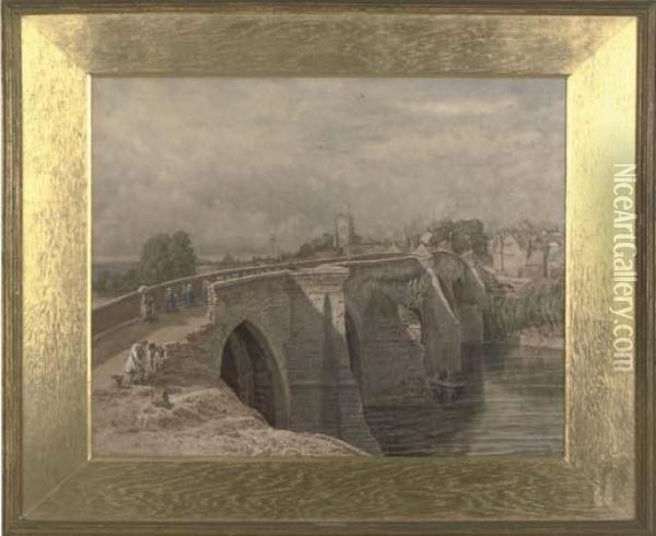 Preparing To Pull Down Evesham Bridge Oil Painting - Edwin Wilkins Field