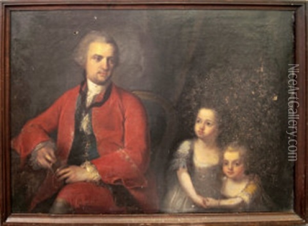 Portrait Of John Apthorp Of Boston (1730-1772) And His Daughters Oil Painting - Angelika Kauffmann