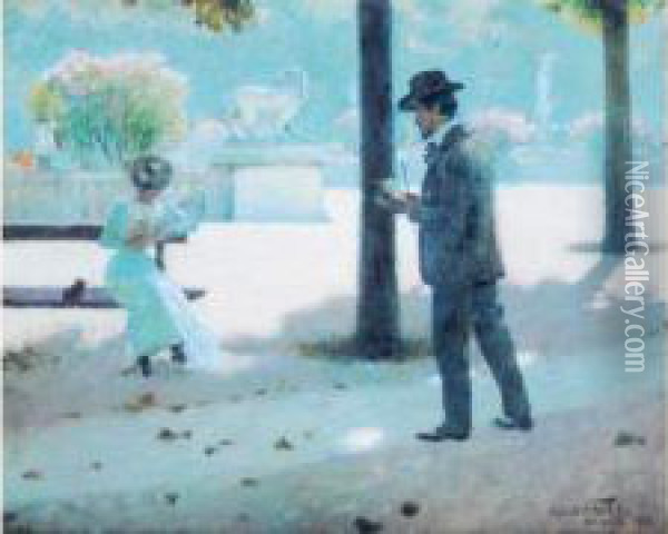 Henri Barbousse Se Promenant (1900) Oil Painting - Adolf Wiesner