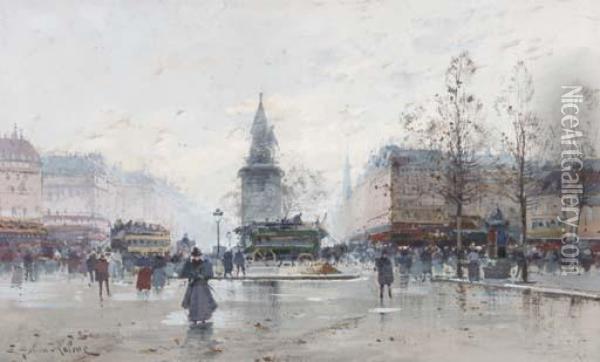 Place Clichy Oil Painting - Eugene Galien-Laloue