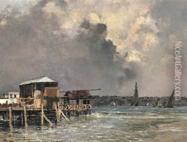 Bagni Alla Marinella, Naples Oil Painting - Carlo Brancaccio
