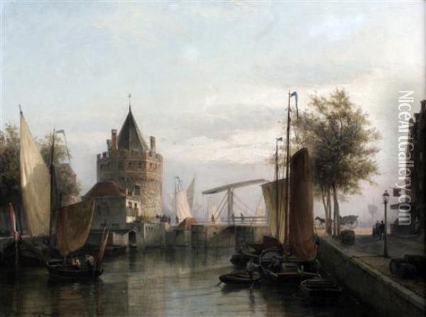 View At Amsterdam Oil Painting - Cornelis Christiaan Dommersen