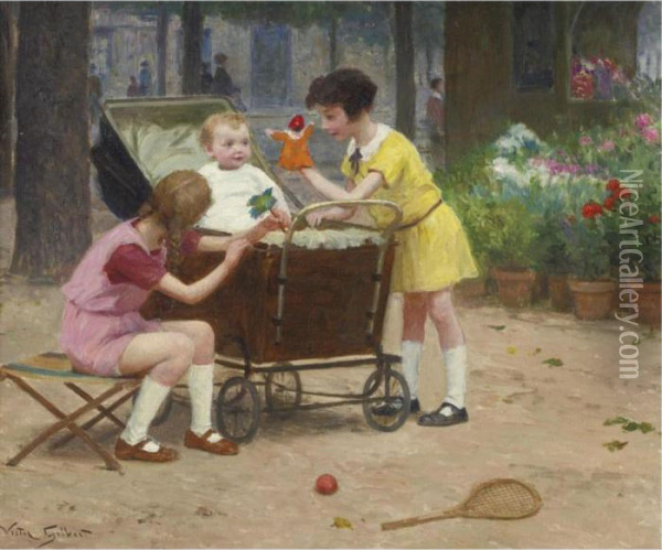 Entertaining Baby Oil Painting - Victor-Gabriel Gilbert