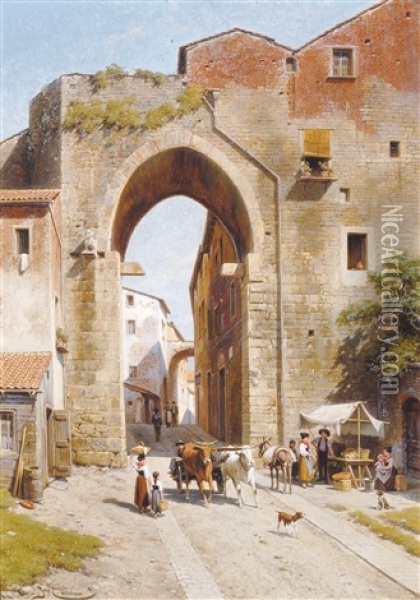 Une Vue De La Porta Santa Susanna A Perouse, Italie - Perugia Oil Painting - Jacques Francois Carabain