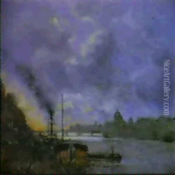 Quais De Seine A Paris Oil Painting - Frank Myers Boggs