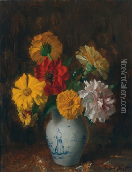 Blumenstraus In Einer Porzellanvase Oil Painting - Josef Jost