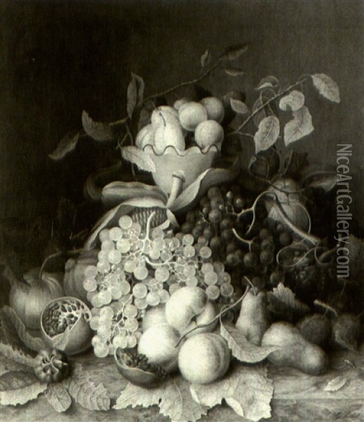 A Still Life With Fruit On A Marble Ledge Oil Painting - Gijsberta Verbeet
