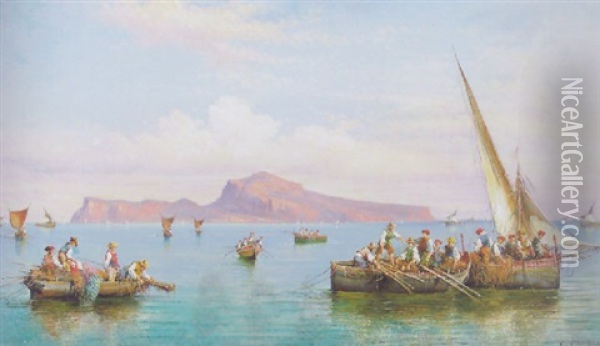 Fischerboote Vor Capri Oil Painting - Consalvo Carelli