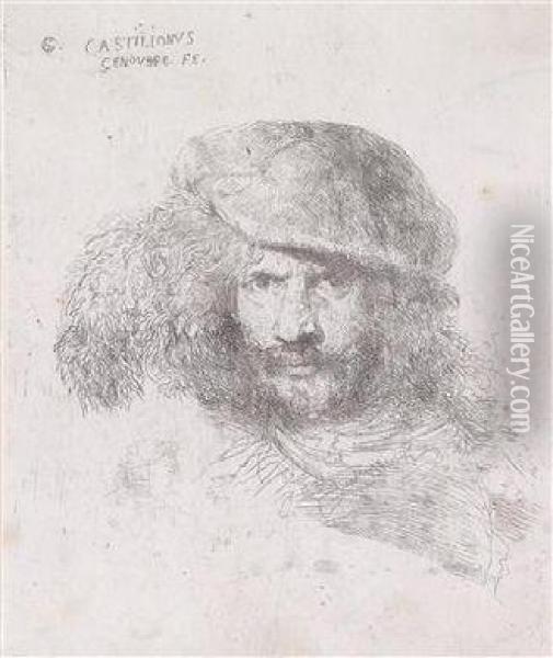 A Portrait Of A Man In A Plumed Hat Oil Painting - Giovanni Benedetto Castiglione
