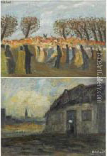Procession And A Figure Near A Farmhouse Oil Painting - Alois De Laet