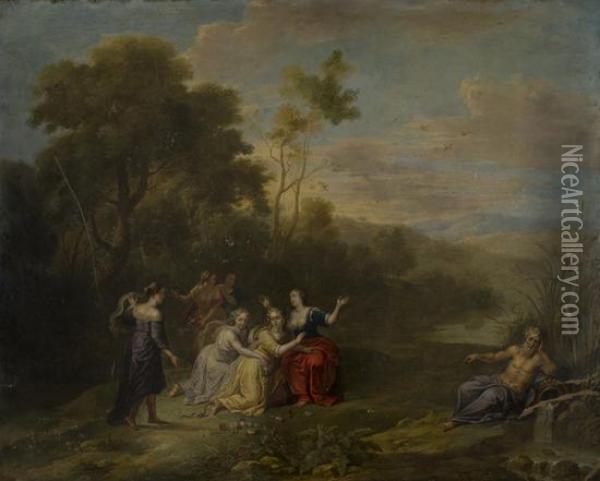 Paesaggio Fluviale Con Scena Mitologica Oil Painting - Balthasar Beschey