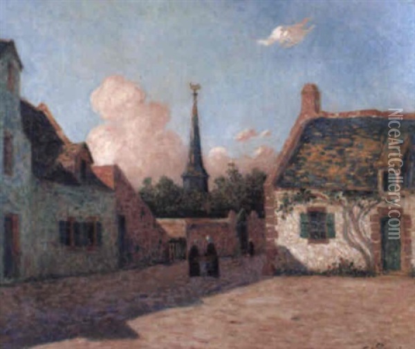 Village De Bretagne - Conversation Sur La Place Oil Painting - Ferdinand du Puigaudeau