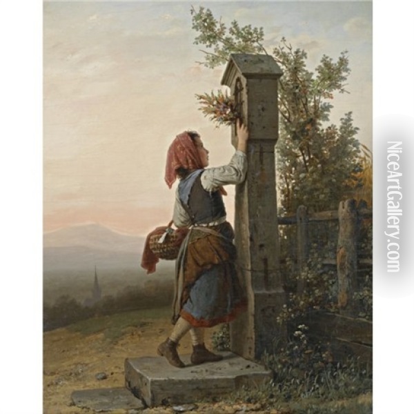 Auf Dem Heimwege (on The Way Home) Oil Painting - Johann Georg Meyer von Bremen