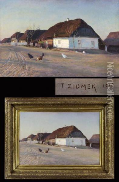 Weite Dorflandschaft Mit Federvieh Oil Painting - Teodor Ziomek