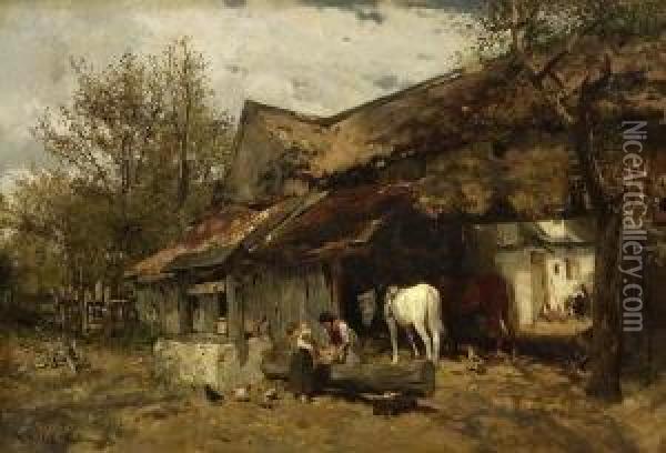 Bauernhof. Oil Painting - Wilhelm Velten