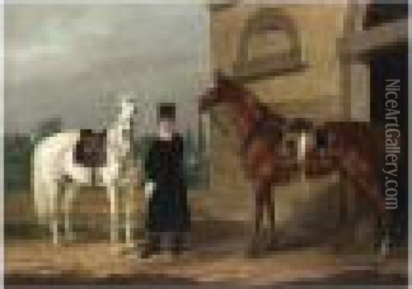 The Groom And His Horses Oil Painting - Franz Krutger