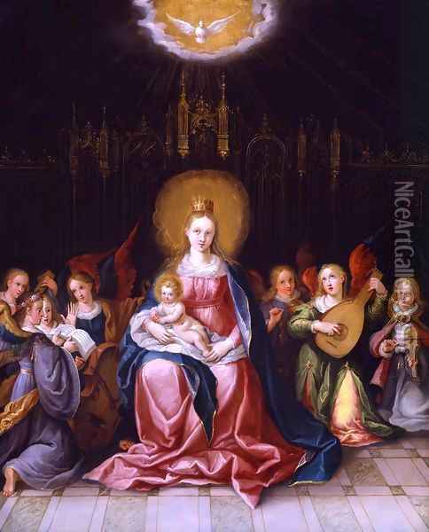 Virgin and Child Enthroned Oil Painting - Cornelis de Baellieur