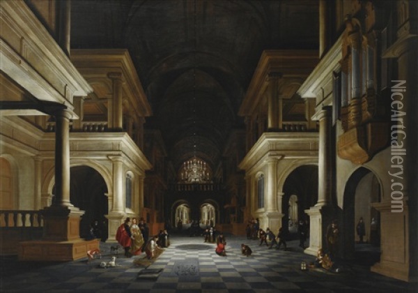 The Interior Of A Renaissance Style Church Oil Painting - Antonie de Lorme