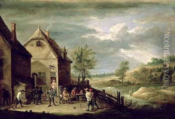 Peasants Playing Boules Oil Painting - David The Younger Teniers