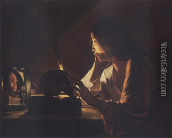 The Repentant Magdalen Oil Painting - Georges de La Tour