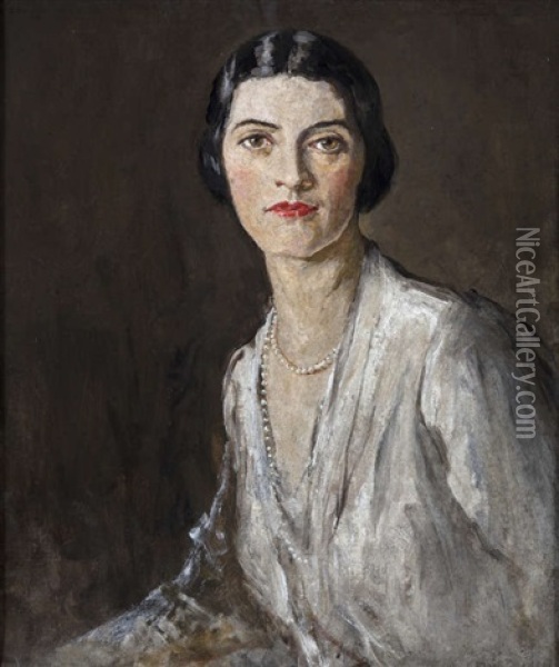 Portrait Of Katherine Fitzgerald, The Artist's Secretary Oil Painting - John Lavery