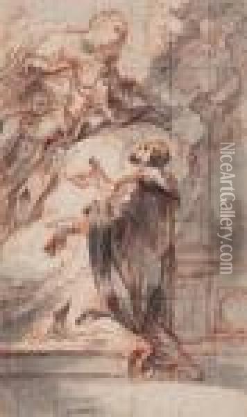 Die Muttergottes Erscheint Dem Heiligen Domenikus Oil Painting - Abraham Jansz. van Diepenbeeck