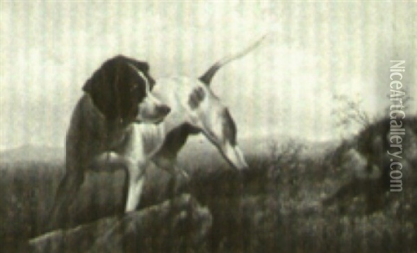A Quail Decoying A Hunting Dog Oil Painting - Howard L. Hill