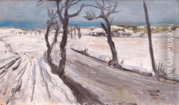 Winter Road Oil Painting - Jaroslav Riedl