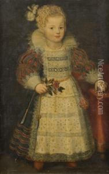 Portrait En Pied D'une Jeune Fille Tenant Une Rose Oil Painting - Cornelis Troost