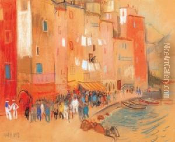 The Bay Of Monaco Oil Painting - Endre Vadasz