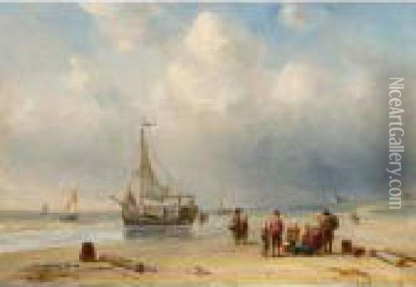 Bringing In The Catch Oil Painting - Charles Henri Leickert