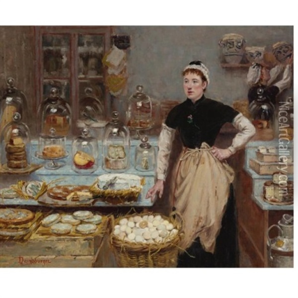 Une Boutique De Fromages - The Cheese Vendor Oil Painting - Edouard-Jean Dambourgez
