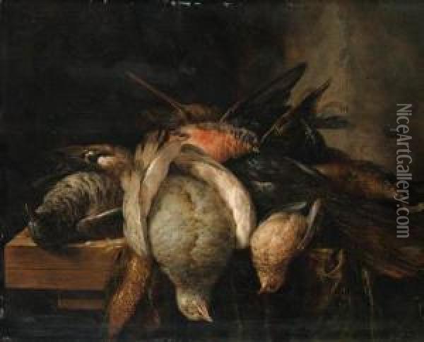 Dead Birds On A Ledge Oil Painting - Cornelis van Lelienbergh