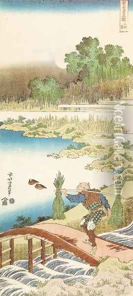 Gathering Rushes (Tokusa kari) Oil Painting - Katsushika Hokusai
