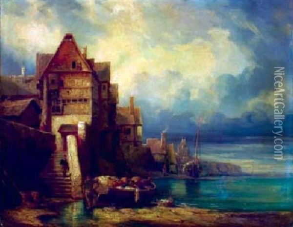 La Haye Oil Painting - Louis-Gabriel-Eugene Isabey