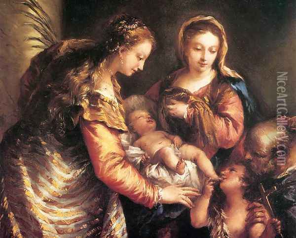 Holy Family with St John the Baptist and St Catherine c. 1750 Oil Painting - Giovanni Antonio Guardi