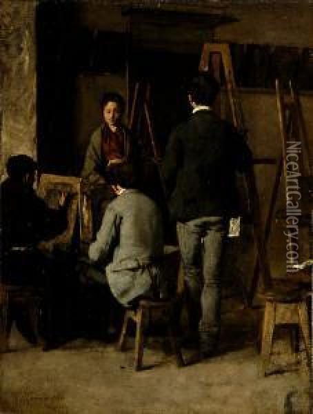 Lo Studio Del Pittore Oil Painting - Giacomo Favretto