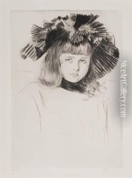 Jeune Fille Au Chapeau Oil Painting - Paul Cesar Helleu