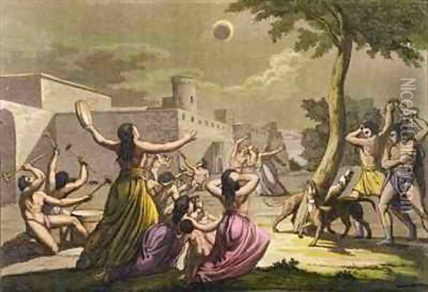 Terror of the Peruvians during an eclipse of the moon from Le Costume Ancien et Moderne Oil Painting - Gallo Gallina